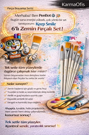 6’lı Zemin Fırça Seti Set 9 – Akrilik Boya Fırçası, Yan Kesik & Düz Kesik Uçlu Profesyonel Hobi Seti