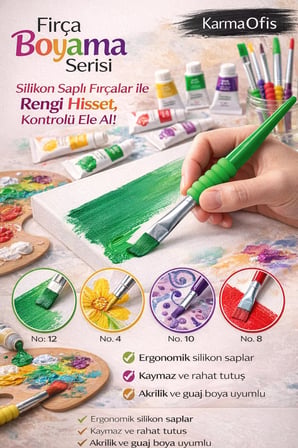 Silikon Saplı Fırça Seti 4’lü – Akrilik, Guaj ve Tuval için Ergonomik Boyama Fırçası Seti