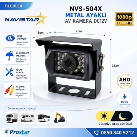 AHD 1080P/CVBS Pal Metal Şapkalı Gece Görüşlü RCA Sarı Soketli Araç Kamerası