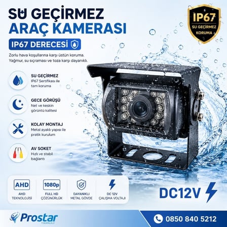 AHD 1080P/CVBS Pal Metal Şapkalı Gece Görüşlü RCA Sarı Soketli Araç Kamerası