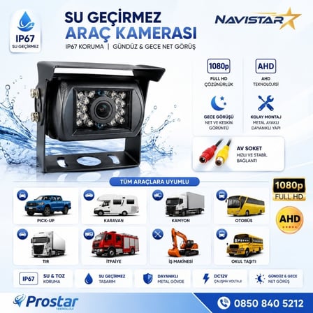 AHD 1080P/CVBS Pal Metal Şapkalı Gece Görüşlü RCA Sarı Soketli Araç Kamerası