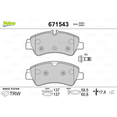 Ford Arka Fren Balatası Transıt Custom V362-V363 12> (arka Tek Teker) - Valeo 671543