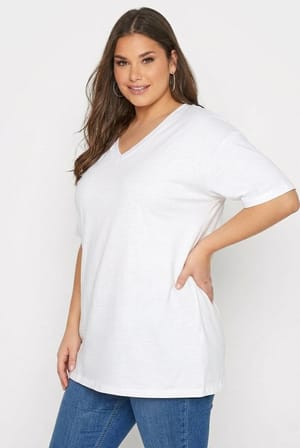 Büyük Beden Kadın Lila V Yaka Pamuklu Viskon T-Shirt - Lila / 46-48