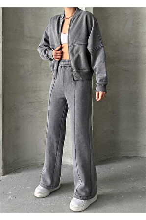 Dipmoda kadın yıkamalı sweat pantolon eşofman takımı DPG046