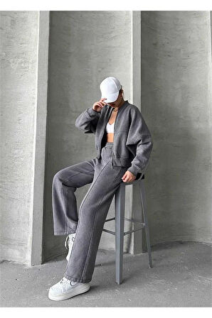 Dipmoda kadın yıkamalı sweat pantolon eşofman takımı DPG046