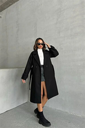 Dipmoda kadın astarlı siyah ithal kaşe kaban DPG048