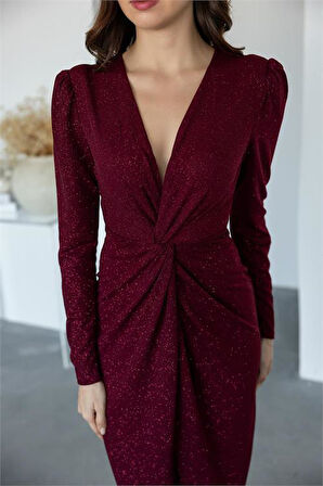 Dipmoda kadın büzgü detaylı simli gece elbisesi DPMY3633