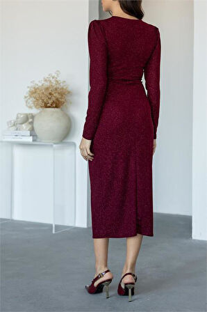 Dipmoda kadın büzgü detaylı simli gece elbisesi DPMY3633