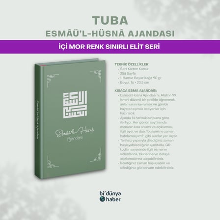 Esmaül Hüsna Ajandası - Elit Seri - Tuba - İÇİ MOR RENK SINIRLI BASKI