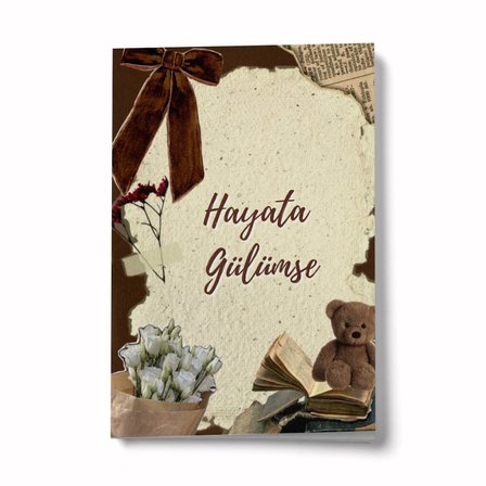 Vintage Serisi 6 Hayata Gülümse A6 Çizgili Mini Defter Not Defteri