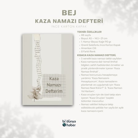 5 Yıllık Kaza Namazı Defterim - Bej