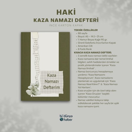 5 Yıllık Kaza Namazı Defterim - Haki