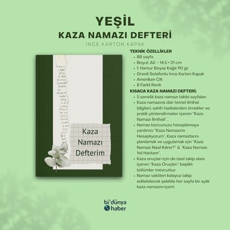 5 Yıllık Kaza Namazı Defterim - Yeşil