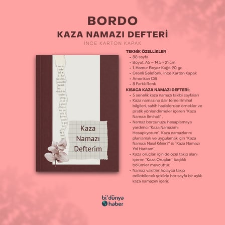 5 Yıllık Kaza Namazı Defterim - Bordo