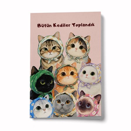 Bütün Kediler Toplandık A6 Çizgili Mini Defter Not Defteri