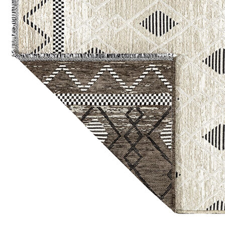 PALERMO 6813 Bej Çift Taraflı Yıkanabilir Dokuma Kolay Temizlenir Halı Kilim