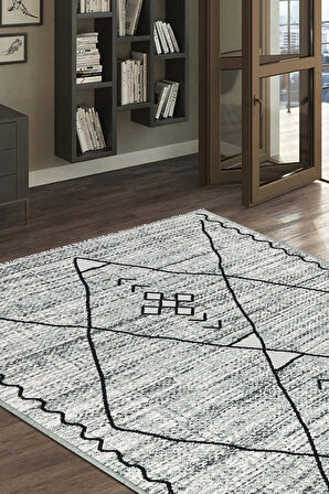 PALERMO 6814A Gri Çift Taraflı Yıkanabilir Dokuma Kolay Temizlenir Halı Kilim