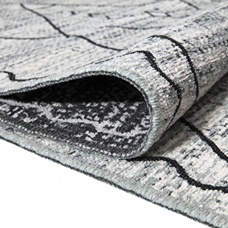 PALERMO 6814A Gri Çift Taraflı Yıkanabilir Dokuma Kolay Temizlenir Halı Kilim