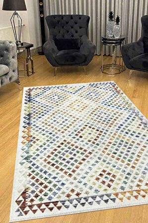 VALENCIA 1501 Renkli Kaymaz Taban Yıkanabilir Modern Halı Kilim