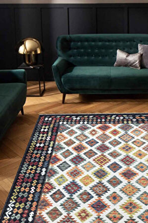 VALENCIA 1505 Renkli Kaymaz Taban Yıkanabilir Modern Halı Kilim