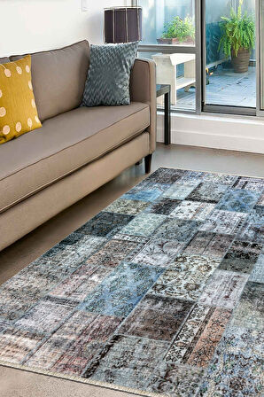 EFES 2305 Patchwork Yumuşak Doku Leke Tutmayan Modern Halı Kilim