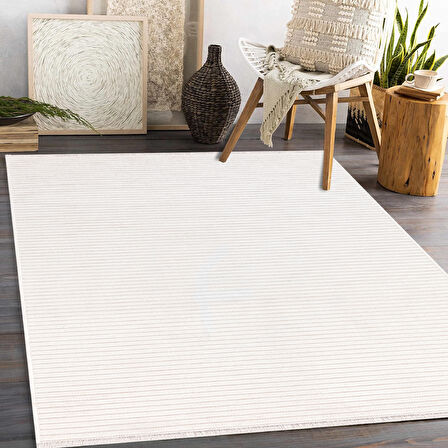 RAVİ Yıkanabilir Kaydırmaz,Pamuk Dokuma,Premium Kalite Salon&mutfak&yemek Odası Kilimi 1701A-KREM