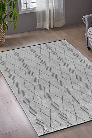 TROY Yıkanabilir Kaydırmaz, Pamuk Dokuma, Premium Kalite Salon&mutfak&yemek Odası Kilimi TY106-A.Gri