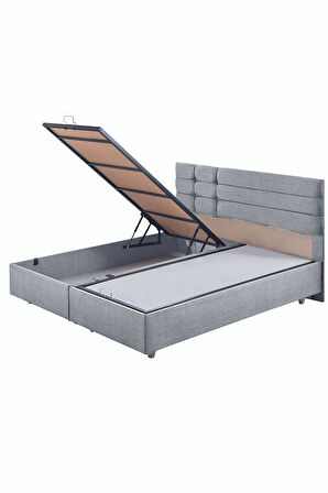 Viyana Çift Kişilik Baza Başlık Letto Yatak Seti Açık Gri