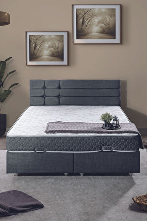 Viyana Çift Kişilik Baza Başlık Letto Yatak Seti Antrasit