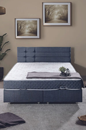 Viyana Çift Kişilik Baza Başlık Letto Yatak Seti Lacivert