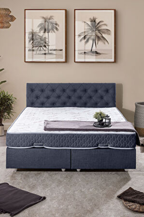 Eylül Çift Kişilik Baza Başlık Letto Yatak Seti Lacivert