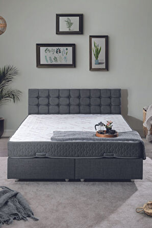 Venedik Çift Kişilik Baza Başlık Letto Yatak Seti Antrasit
