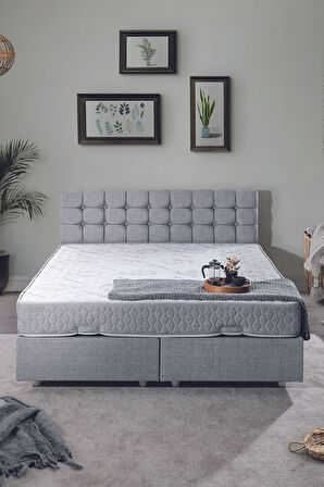 Venedik Çift Kişilik Baza Başlık Letto Yatak Seti Açık Gri