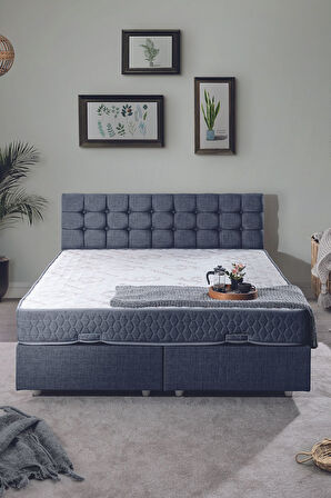 Venedik Çift Kişilik Baza Başlık Letto Yatak Seti Lacivert
