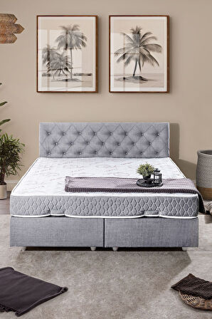 Eylül Çift Kişilik Baza Başlık Letto Yatak Seti Açık Gri