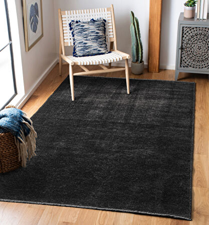 TROY Yıkanabilir Kaydırmaz, Pamuk Dokuma, Premium Kalite Salon&mutfak&yemek Odası Kilimi Siyah
