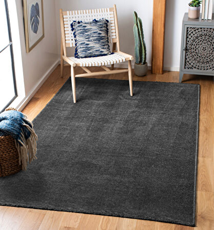 TROY Yıkanabilir Kaydırmaz, Pamuk Dokuma, Premium Kalite Salon&mutfak&yemek Odası Kilimi Antrasit