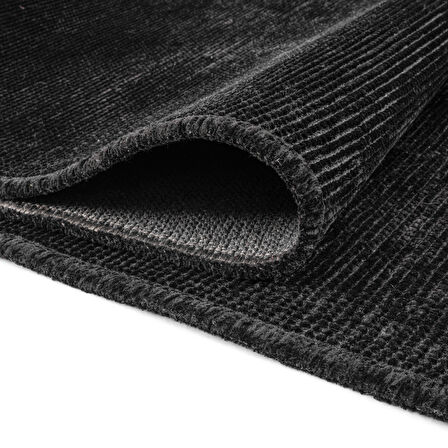 TROY Yıkanabilir Kaydırmaz, Pamuk Dokuma, Premium Kalite Salon&mutfak&yemek Odası Kilimi Siyah