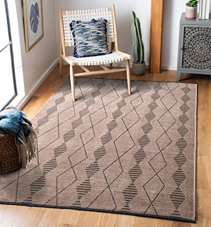 TROY Yıkanabilir Kaydırmaz, Pamuk Dokuma, Premium Kalite Salon&mutfak&yemek Odası Kilimi TY106-Bej