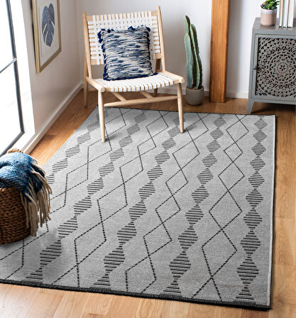 TROY Yıkanabilir Kaydırmaz, Pamuk Dokuma, Premium Kalite Salon&mutfak&yemek Odası Kilimi TY106-A.Gri