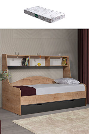 Karyola, Hera Çekmeceli Karyola Ceviz Gri + 1 Adet Comfort Yatak