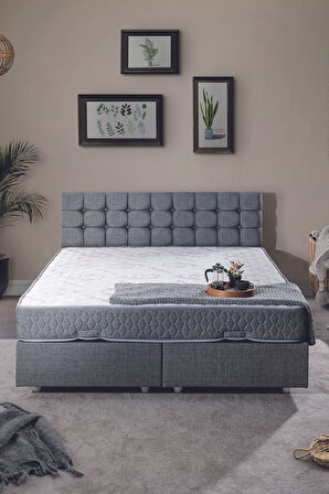 Venedik Çift Kişilik Baza Başlık Letto Yatak Seti Gri