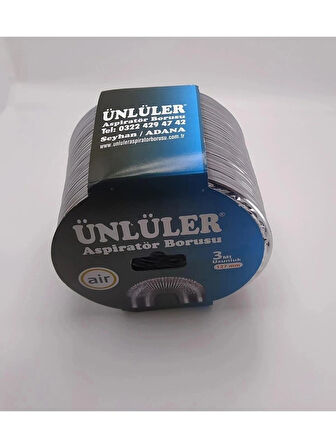 ÜNLÜLER ALÜMİNYUM ASPİRATÖR BORUSU DAVLUMBAZ HAVALANDIRMA BORUSU 127 MM X 3 METRE