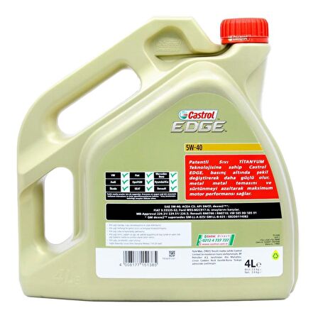 Castrol Edge Titanium 5W-40 4 Lt Tam Sentetik Motor Yağı