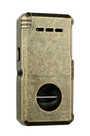Quantoro Çift Torch Pürmüz V-Cut/Delicili/İğneli Fırçalı Gold Metal Puro Çakmağı - TRZ1089