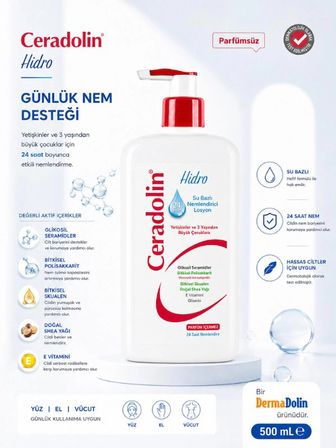 Ceradolin Besleyici - Nemlendirici Su Bazlı E Vitaminli ve Parabensiz Normal , karma-yağlı ciltler için  Vücut Losyonu 500 ml 