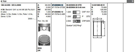 Fiat Motor Piston Segman Punto Palıo Albea Doblo 1,2 8v (std) - Goetze 8770704std00bg