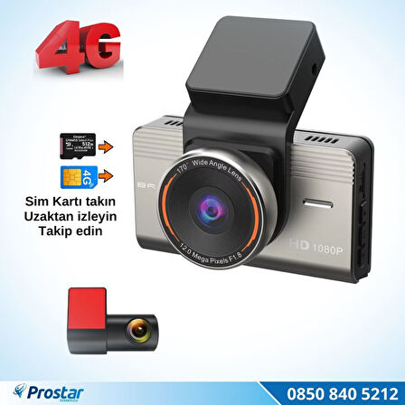 4G Uzaktan izlemeli 2 kameralı 2K+1080P Yüksek Çözünürlüklü Dashcam Kamera