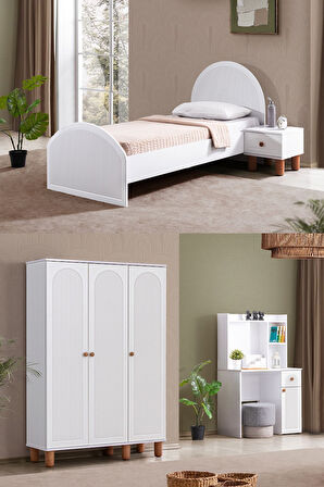 Bohem Genç Odası - 3 Kapaklı Dolap, Karyola, Komodin, Masa