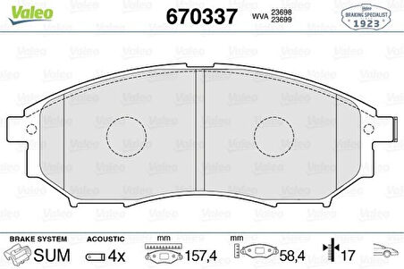 Nissan Ticarı On Fren Balatası Nissan Qashqaı 2010> Navara 2008> Pathfınder 2010> Renault Kaleos 2008 2013 İfiniti - Valeo 670337
